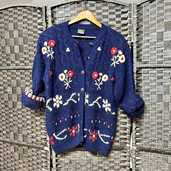 Sweaters Magna Deep Blue hand knit button up heavy cardigan medium - Picture 5 of 10